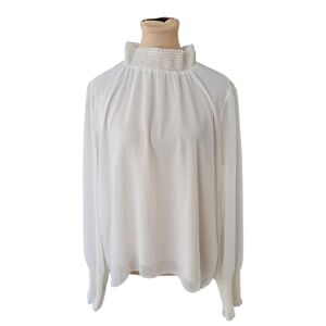 Aritzia Wilfred White High Neck Lightweight Flowy Long Sleeve Blouse Sz L